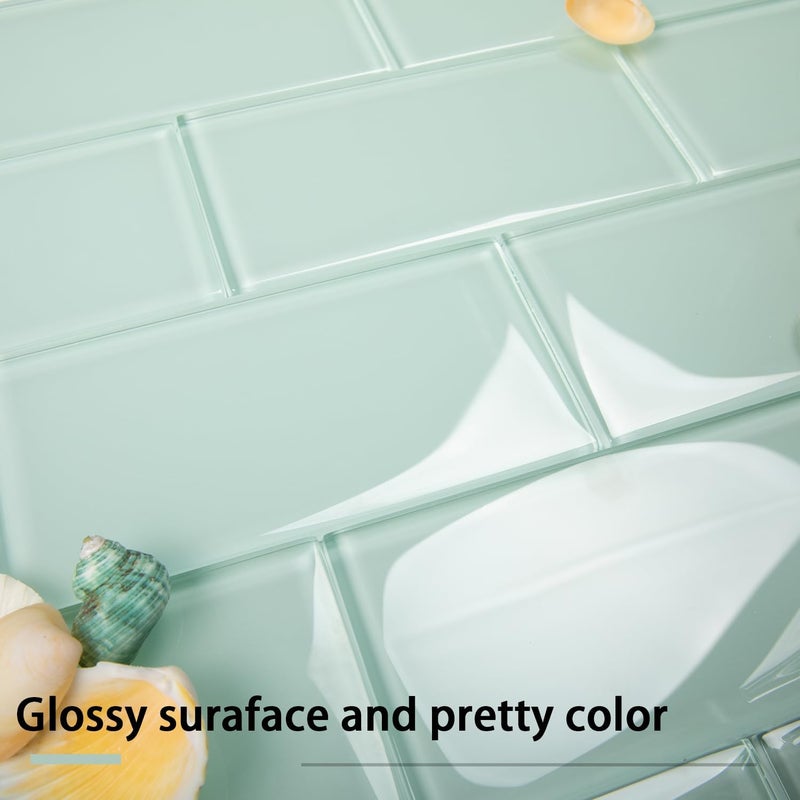 Lovdeco Peel and Stick Glass Subway Tile, 3 x 6 Inch, 5 Sq Ft, Light Green Glass for Bathroom Kitchen Backsplash Wall, 40-Pack - Image 4